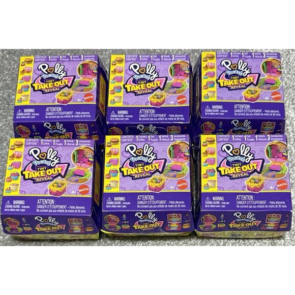 Polly Pocket Tiny Takeout Reveal - Food Theme Vehicle - Lot of 6 New Sealed!